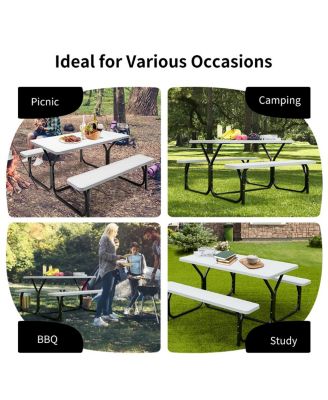 HDPE Outdoor Picnic Table Bench Set with Metal Base