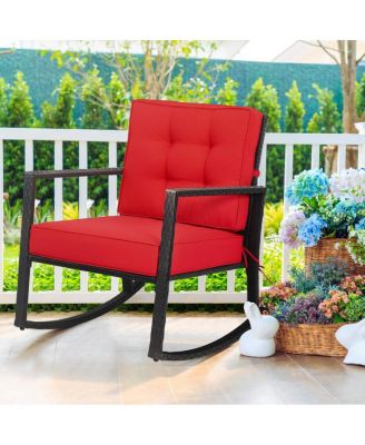 Patio Rattan Rocker Outdoor Glider Rocking Chair Cushion Lawn