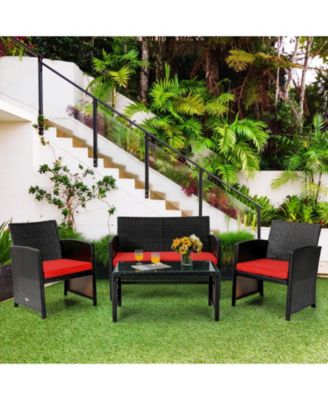 SUGIFT 4 Pieces Patio Rattan Cushioned Furniture Set