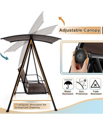 2-Seat Outdoor Canopy Swing with Comfortable Fabric Seat and Heavy-duty Metal Frame