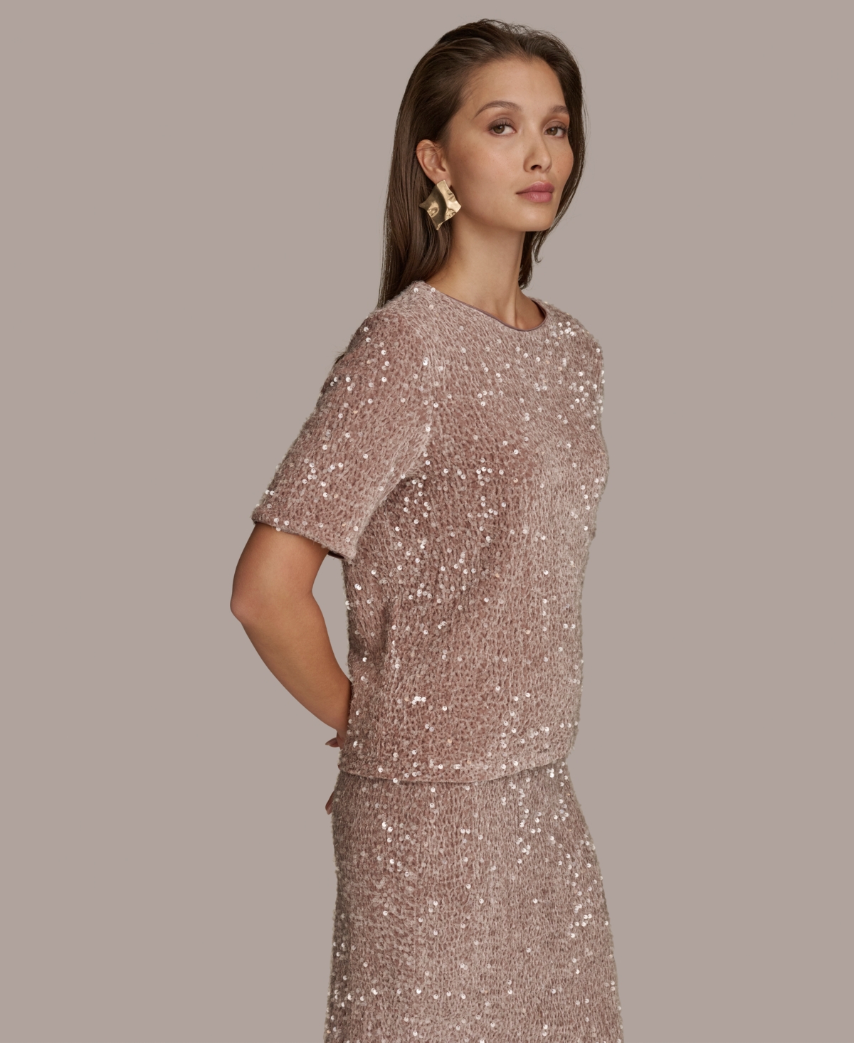 Donna Karan New York Women's Sequin Short-Sleeve Top -clear Sequins