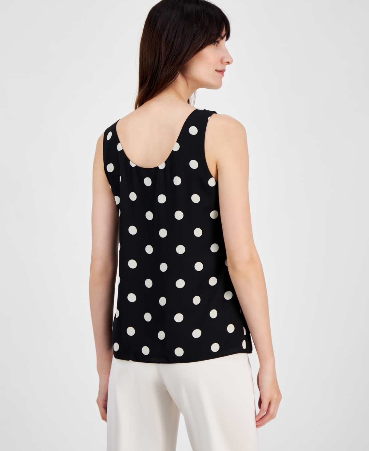 Anne Klein Petite Dot-Print Sleeveless Scoop-Neck Top -Anne White