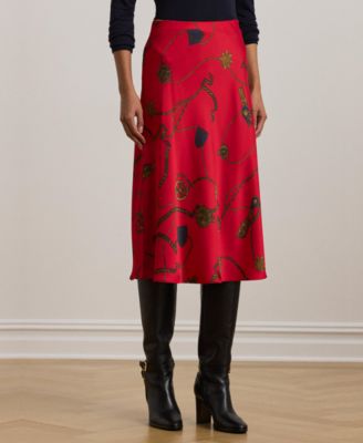 Lauren Ralph Lauren - Women's Belting-Print Satin Charmeuse Midi Skirt