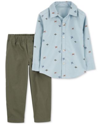 Carter's - Toddler Cotton Airplane Button-Down Shirt & Pants, 2 Piece Set