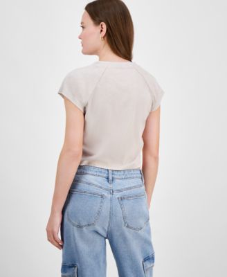 Juniors' Betty Boop Embellished Raglan Baby Tee