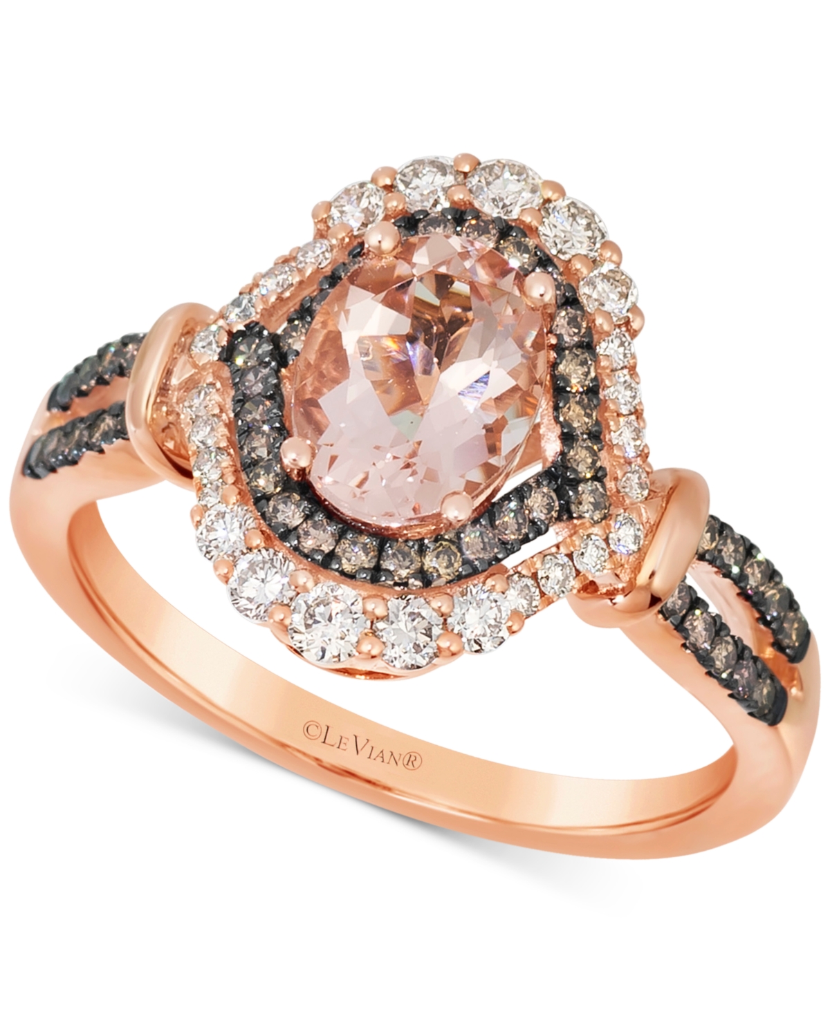 Peach Morganite (3/4 ct. t.w.) & Diamond (1/2 ct. t.w.) Halo Ring in 14k Rose Gold - Rose Gold