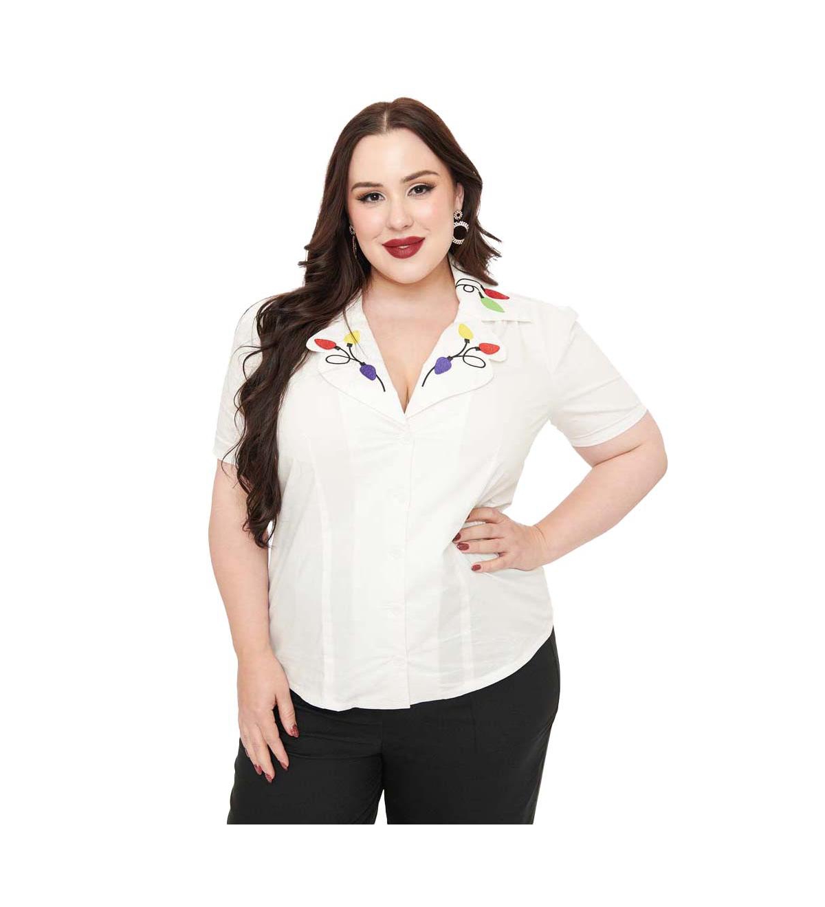 Unique Vintage Plus Size 1940s Short Sleeve Collared Button Down Woven Blouse