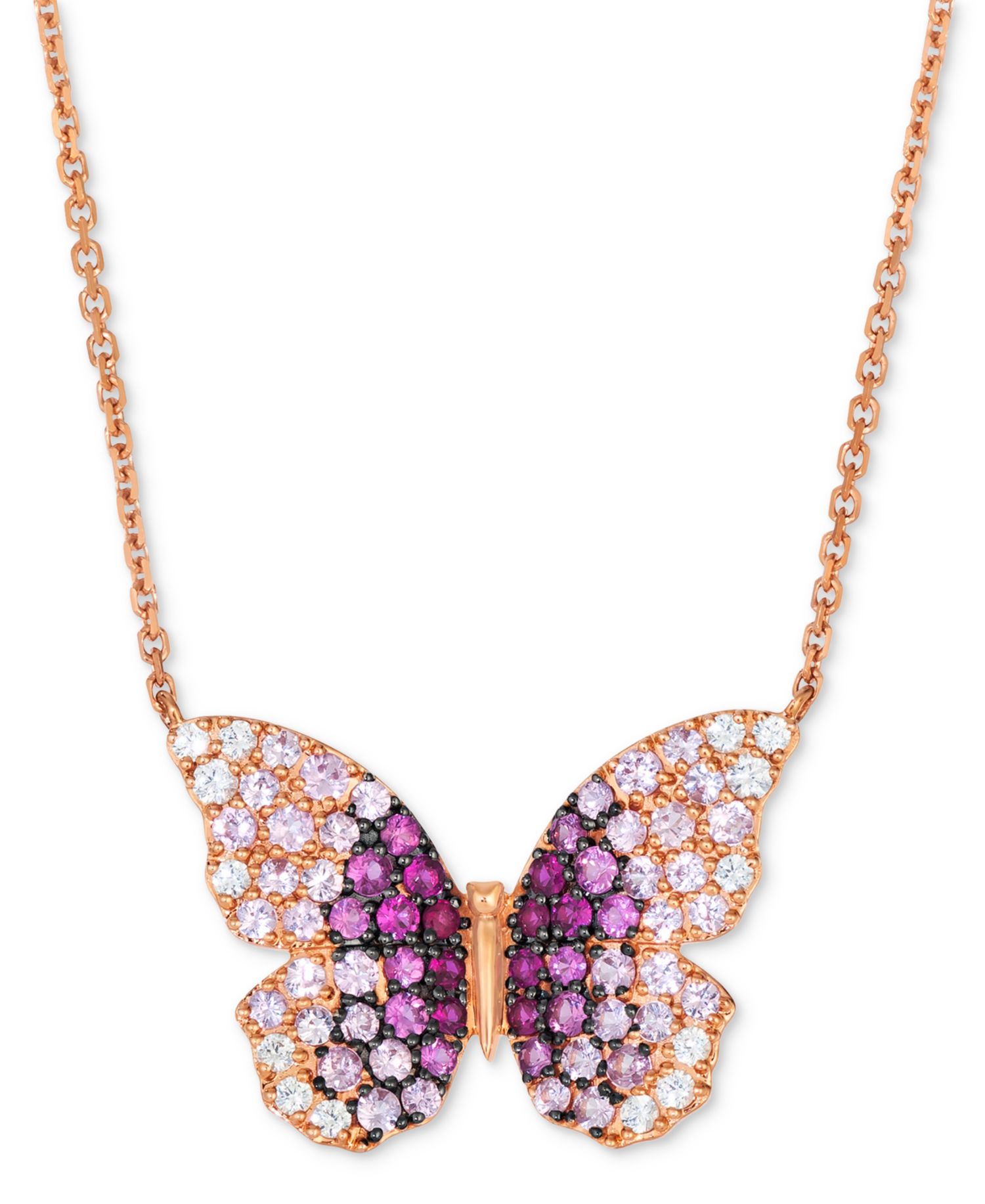 Pink Sapphire Ombr&eacute; (1-1/4 ct. t.w.) & White Sapphire (1/4 ct. t.w.) Butterfly Pendant Necklace in 14k Rose Gold, 17" + 2" extender