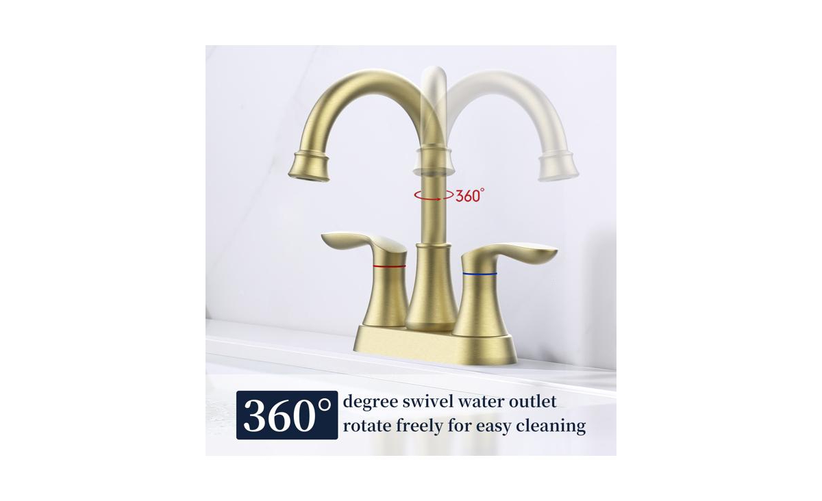 Slickblue BrushedBathroom Faucet with Pop-Up Drain & Supply Hoses, 2-Handle 360-Degree High Arc Swivel Spout, 4-Inch Centerset Vanity Sink Fauce