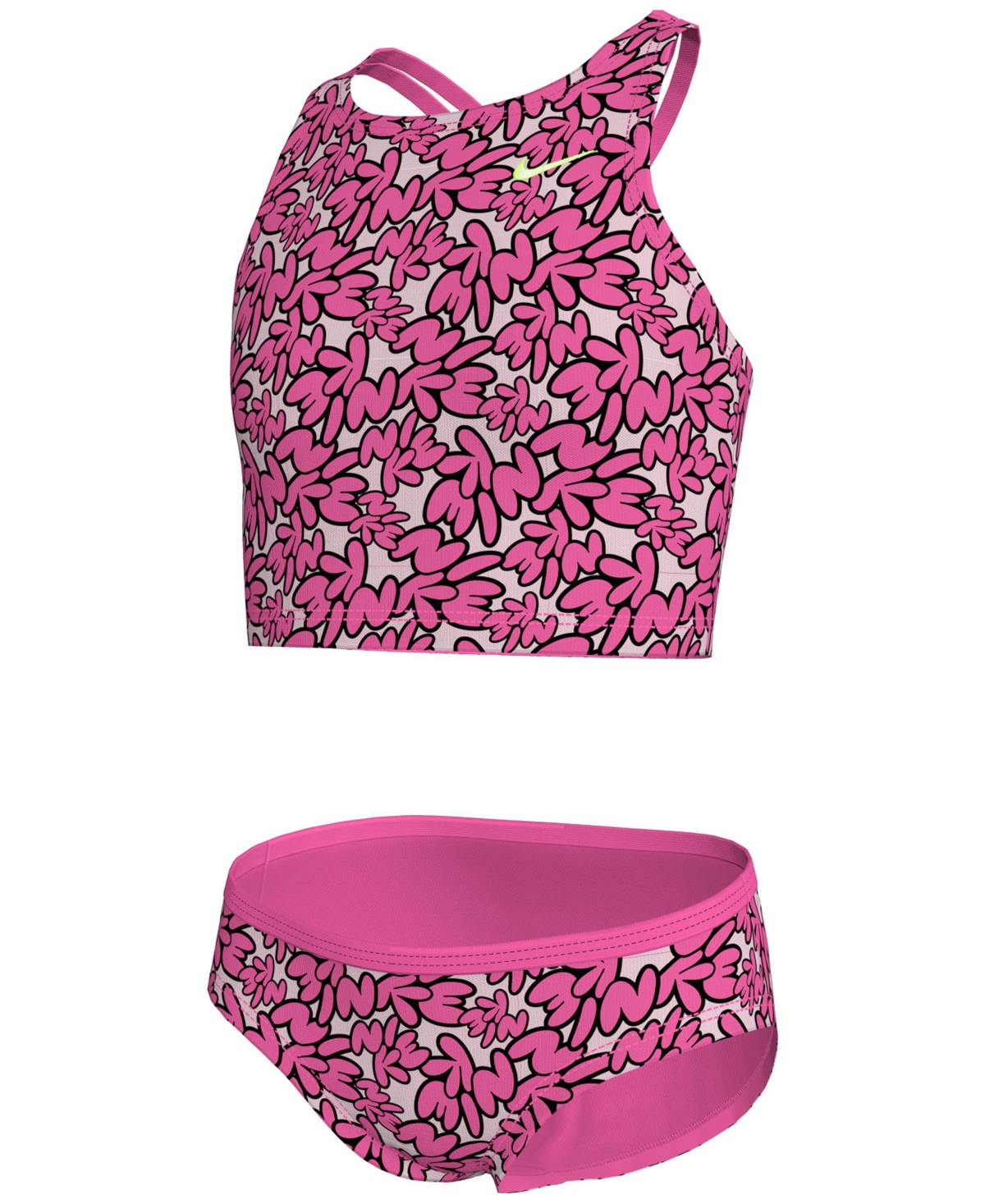 Nike Big Girls Spider-back Midkini Swimsuit, 2 Piece Set In Hyper Pink