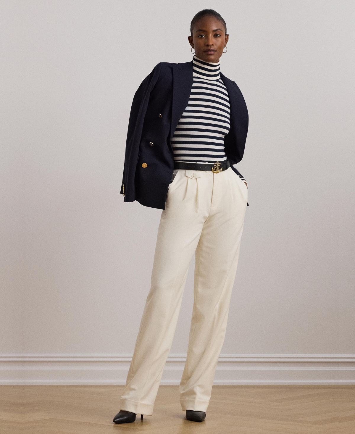 Ralph Lauren Pleated Wool Twill Straight Pant In Mascarpone Cream
