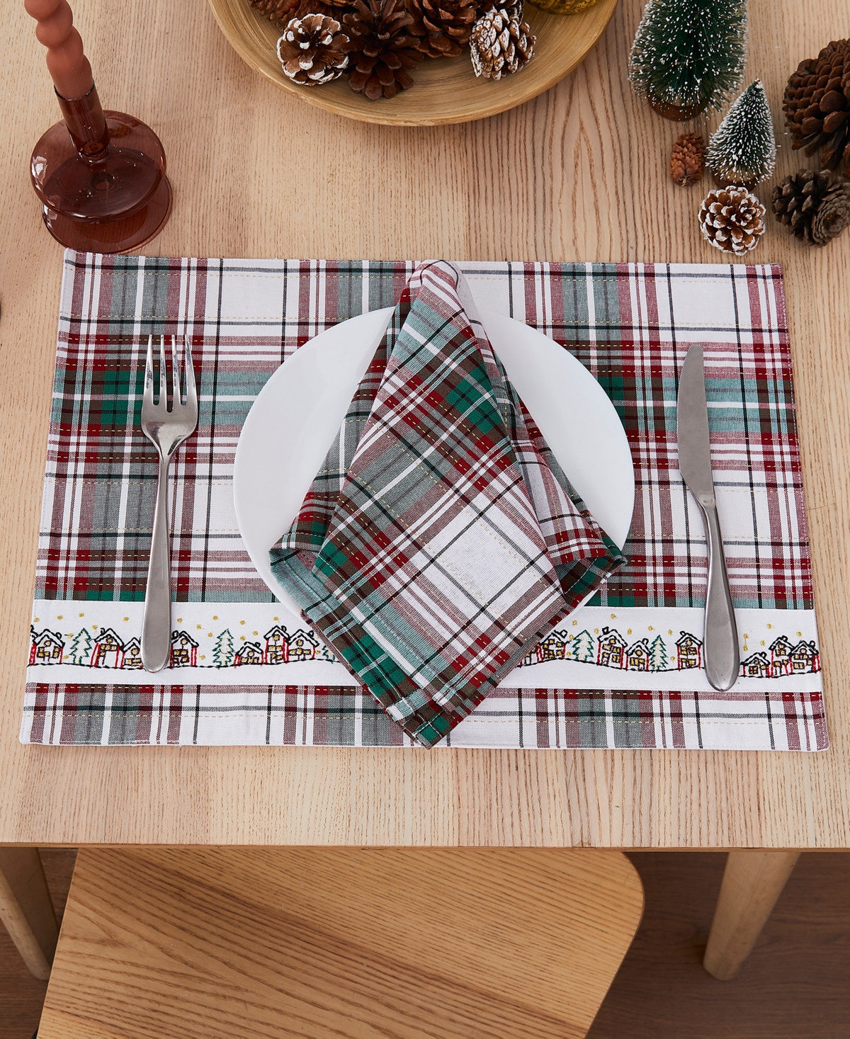 Avanti Holiday Cotton Plaid Napkins 18" X 18", Set Of 4 In Multi Color