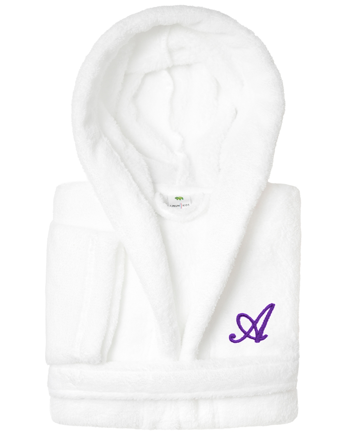 Linum Home Personalized Kids Super Plush Hooded Bathrobe In White