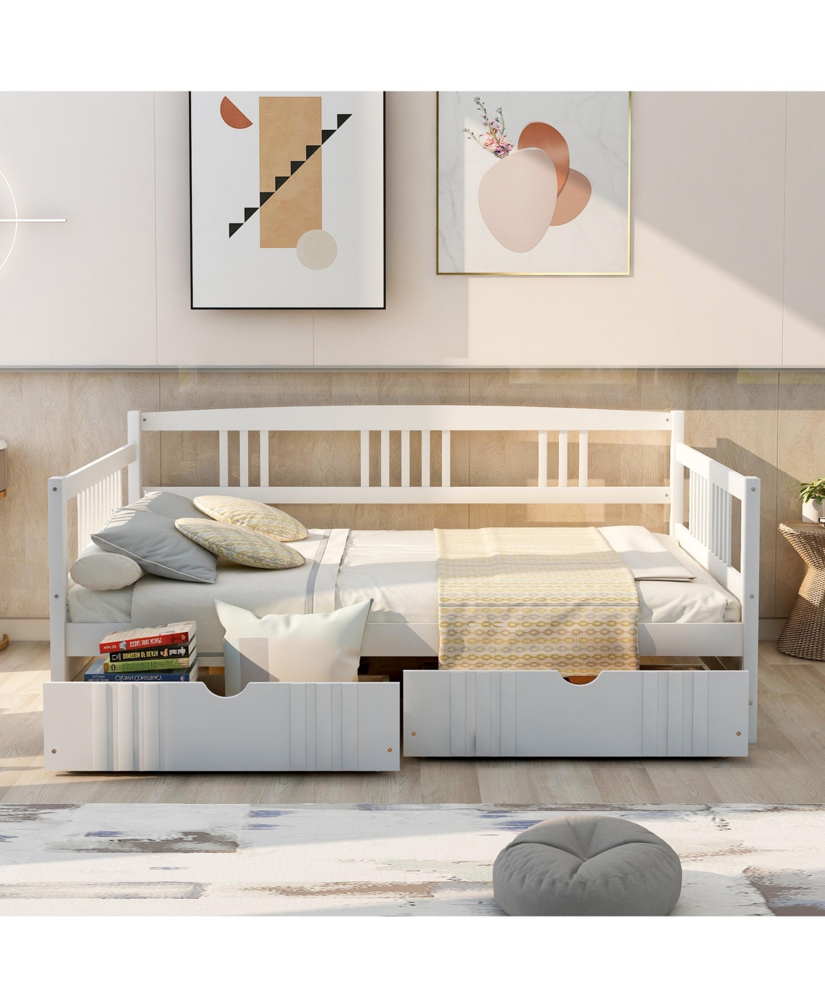 Slickblue Full Size Wood Daybed with Two Drawers, Space-Saving Storage Bed for Bedroom & Guest Room