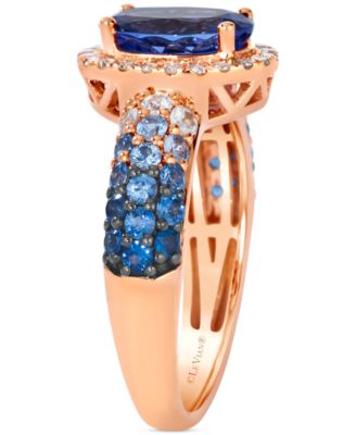 Blueberry Tanzanite (1-5/8 ct. t.w.), Denim Ombr&eacute; (5/8 ct. t.w.), White Sapphire (1/6 ct. t.w.) & Nude Diamond (1/6 ct. t.w.) Halo Ring in 14k Rose Gold