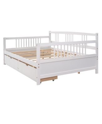 Full Size Wood Daybed with Two Drawers, Space-Saving Storage Bed for Bedroom & Guest Room