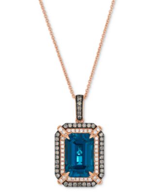 Le Vian - Deep Sea Blue Topaz (3-9/10 ct. t.w.), Chocolate Diamond (1/4 ct. t.w.) & Nude Diamond (1/5 ct. t.w.) Pendant 20" Necklace in 14k Strawberry Gold