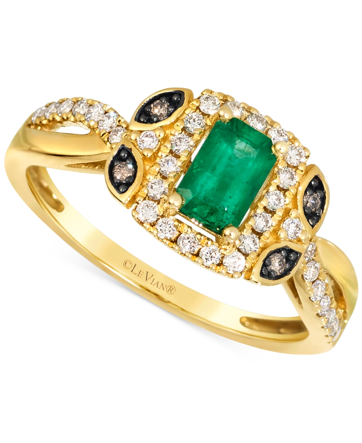 Emerald (1/3 ct. t.w.), Nude Diamond (1/4 ct. t.w.) & Chocolate Diamond Accent Ring in 14k Honey Gold