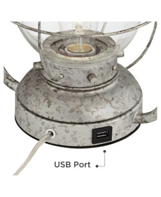 Bodie Rustic Industrial Table Lamp 26" High Distressed Silver with USB Charging Port Nightlight LED Off White Linen Shade for Desk