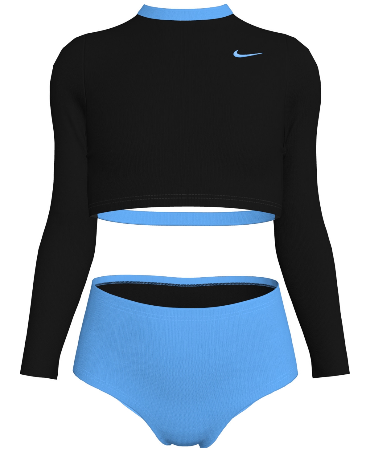 Nike Big Girls Long-sleeve Crop Top & High-waist Swim Bottom Swimsuit, 2 Piece Set In Black