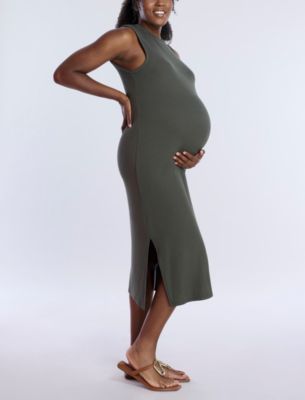 Maternity Crew Neck Rib Knit Sleeveless Midi Dress - Motherhood