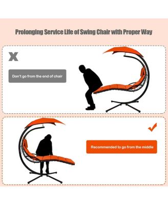 Hanging Chaise Lounger with Stand and Pillow for Outdoor