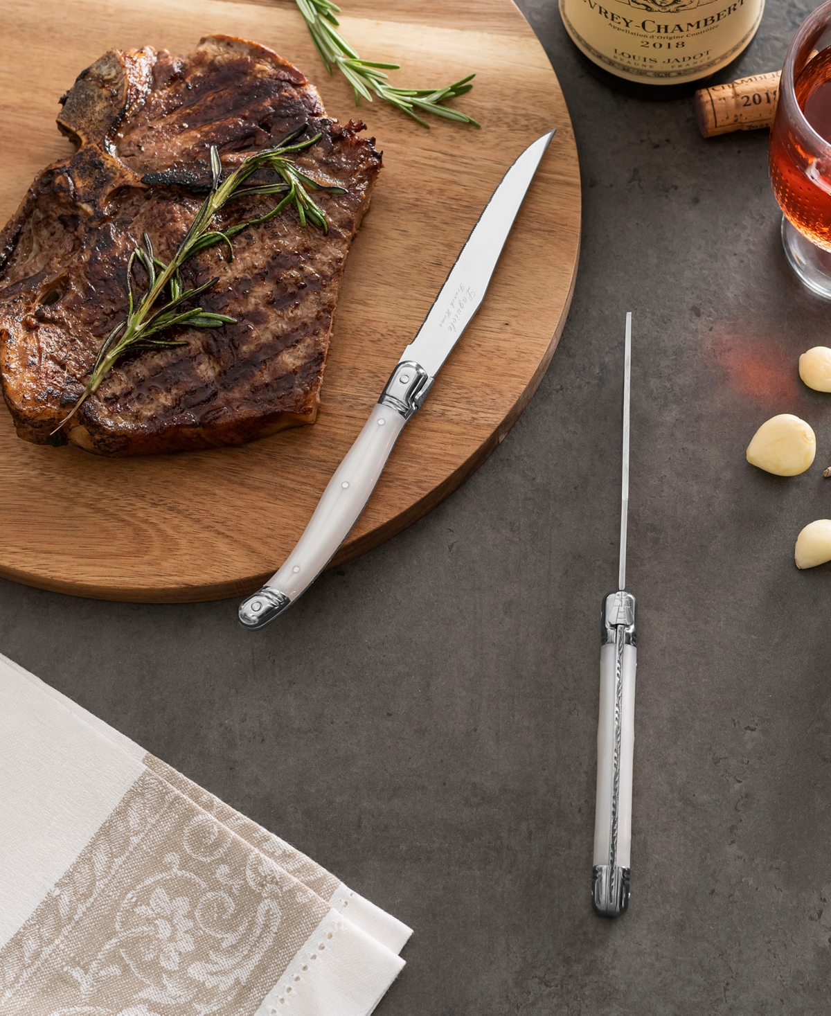 French Home Laguiole Connoisseur 4-piece Steak Knife Set With Gem Handles In Gem White