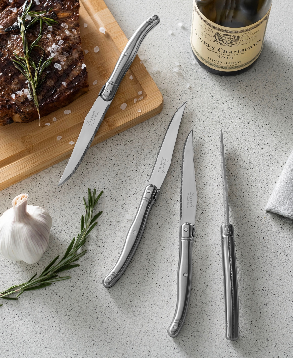 French Home Laguiole Connoisseur 4-piece Steak Knife Set With Handles In Silver