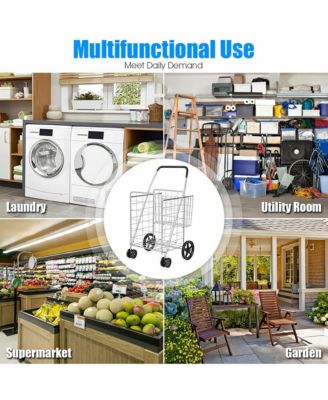 Foldable Metal Utility Cart with Jumbo Basket and Swivel Wheels for Grocery and Laundry