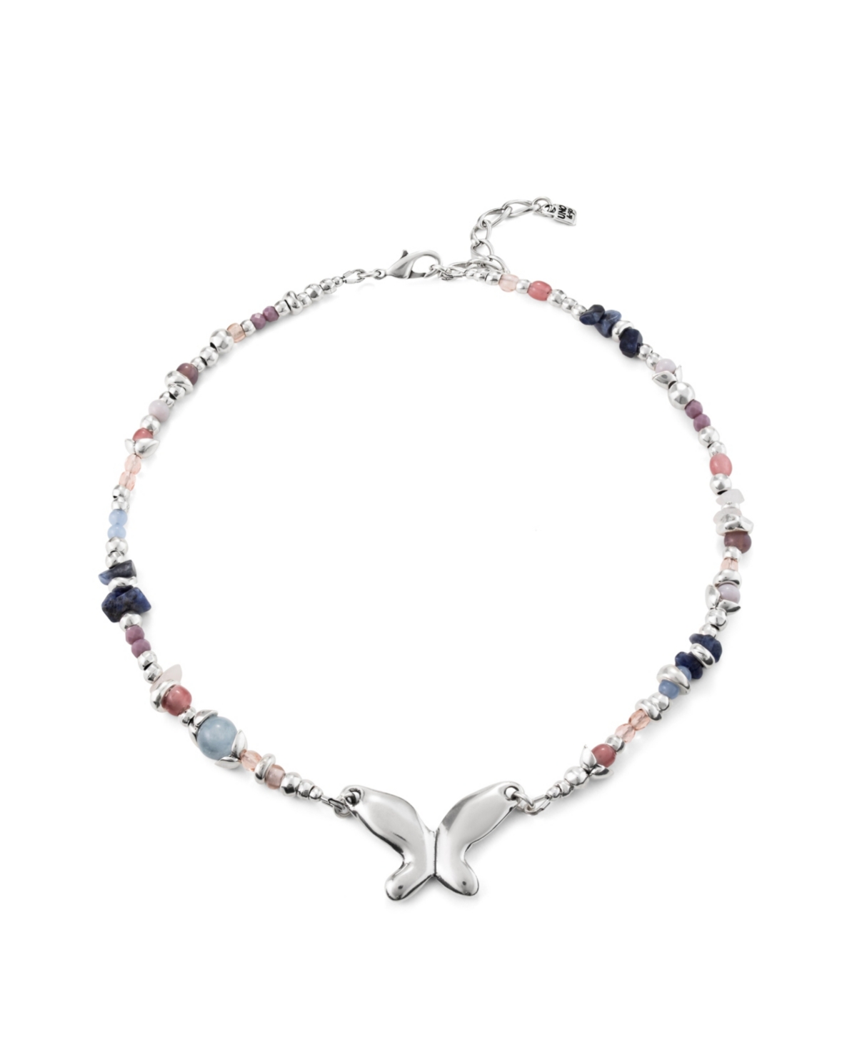 UNOde50 Sterling Silver Metal Alloy Beads Necklace with Central Butterfly - Silver