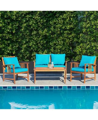 4 Pieces Wooden Patio Sofa Chair Set with Cushion
