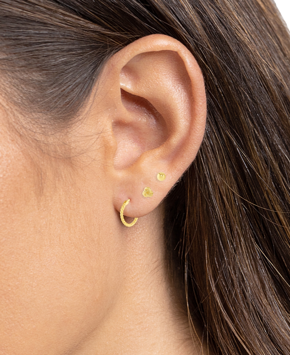Macy's Polished Stud & Hoop Earrings Set In 18k Gold Over Sterling Silver, Created For  In Gold Over Silver