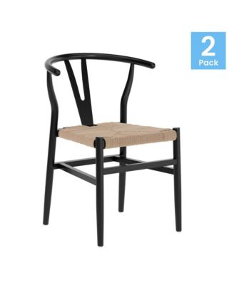 Devine Set of 2 Wooden Kraft Paper Rope Seat Stackable Y-Back Style Dining Chairs