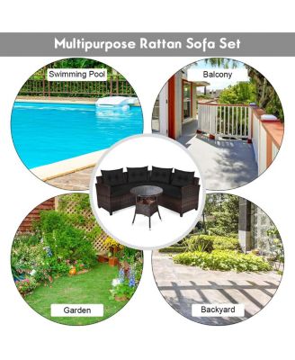 4 Pieces Outdoor Cushioned Rattan Furniture Set