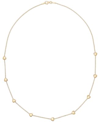 Polished Puffed Heart 18" Station Necklace in 10k Yellow Gold