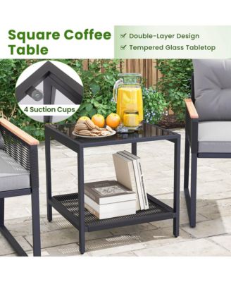 5 Piece Outdoor Conversation Set Rattan Armchairs with 2-Layer Side Table