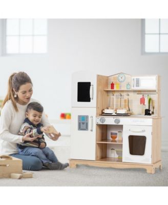 Wooden Kids Pretend Kitchen Playset with Cooking Utensils, Lights, and Sounds