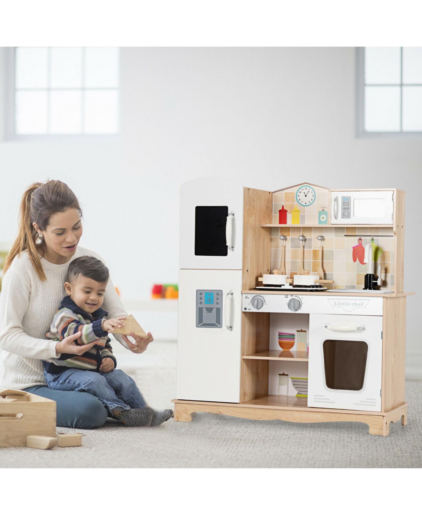 Детская игрушка GOUUN Wooden Interactive Lights and Sounds Play Kitchen, Ages 3+ — фото 8
