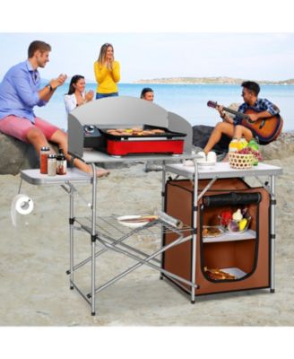 Foldable Outdoor BBQ Portable Grilling Table with Windscreen Bag
