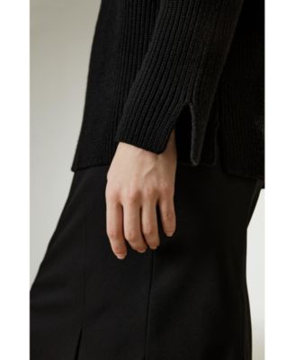 Women's Merino Wool Ribbed Slit Cuff Sweater