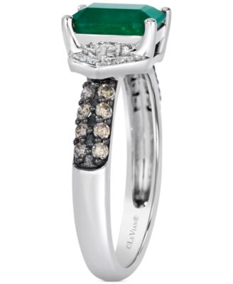 Emerald (1 ct. t.w.), Vanilla Diamond (1/10 ct. t.w.) & Chocolate Diamond (1/4 ct. t.w.) Ring in 14k White Gold