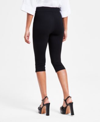 Petite Solid Zipper-Hem Ponté Capri Pants, Exclusively at Macy's