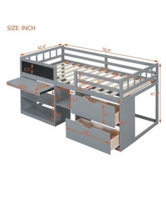 Streamdale Twin Size Low Loft Bed With Rolling Desk, Shelf And Drawers