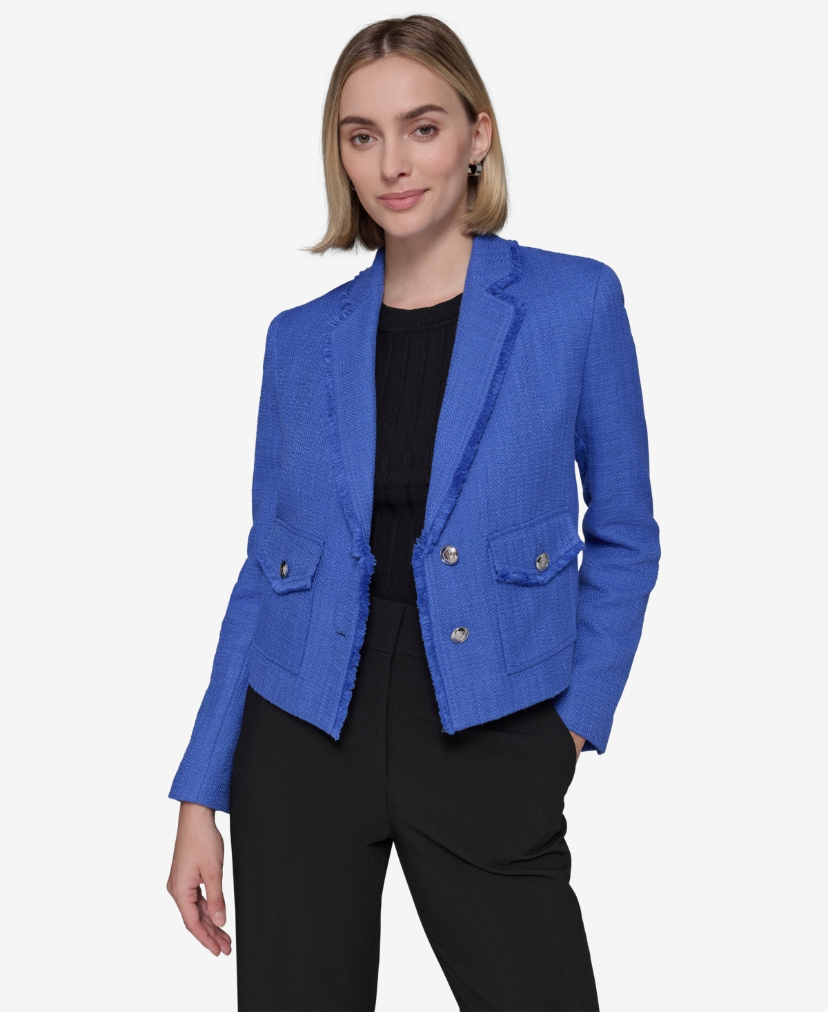 Karl Lagerfeld Paris Women's Fringed Tweed Blazer