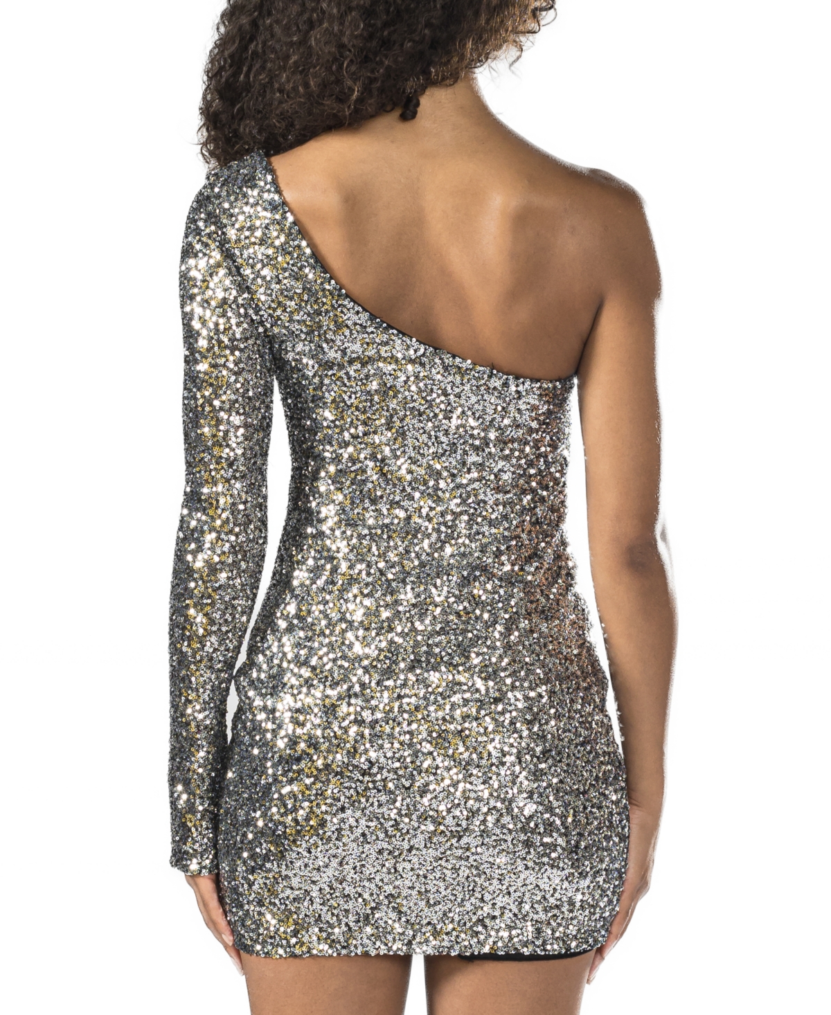 B Darlin Juniors' Sequined One-Shoulder Bodycon Dress -gunmetal