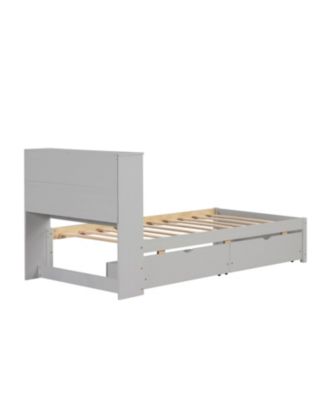 Modern Twin Bed Frame with USB, Headboard Bookcase & Drawers