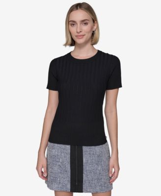 KARL LAGERFELD PARIS - Women's Ribbed Short-Sleeve Sweater