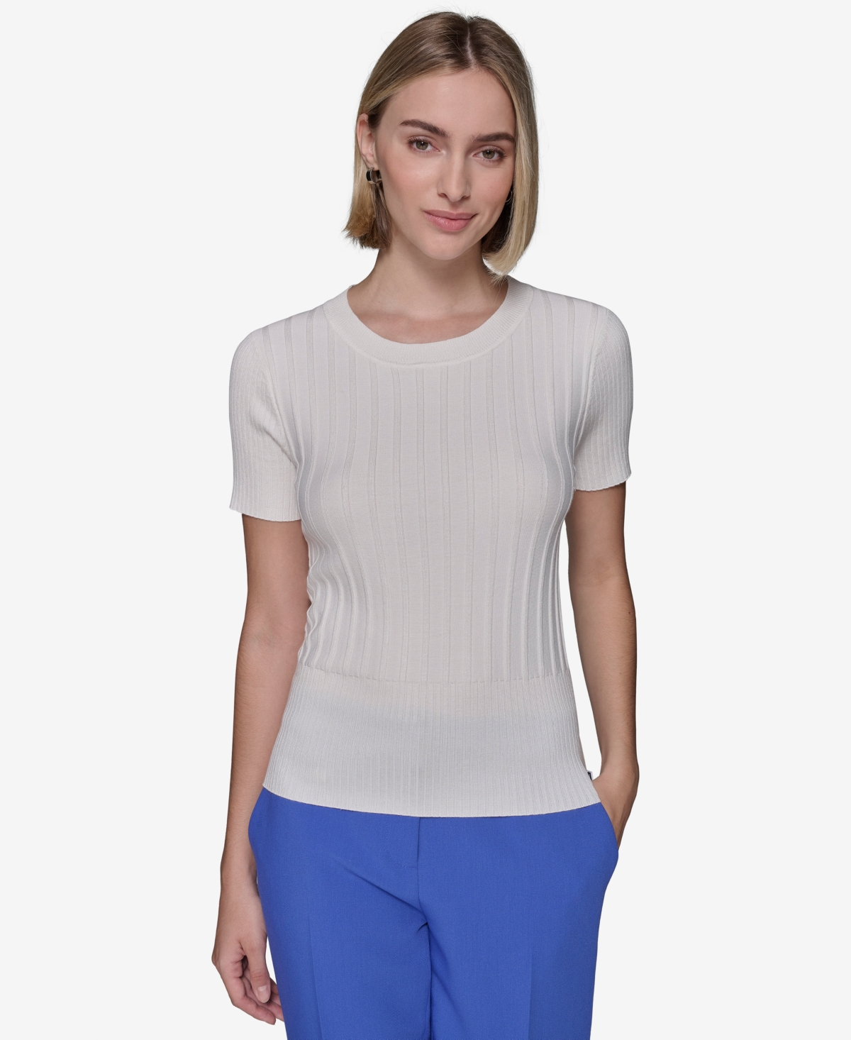 Karl Lagerfeld Paris Women's Ribbed Short-Sleeve Sweater