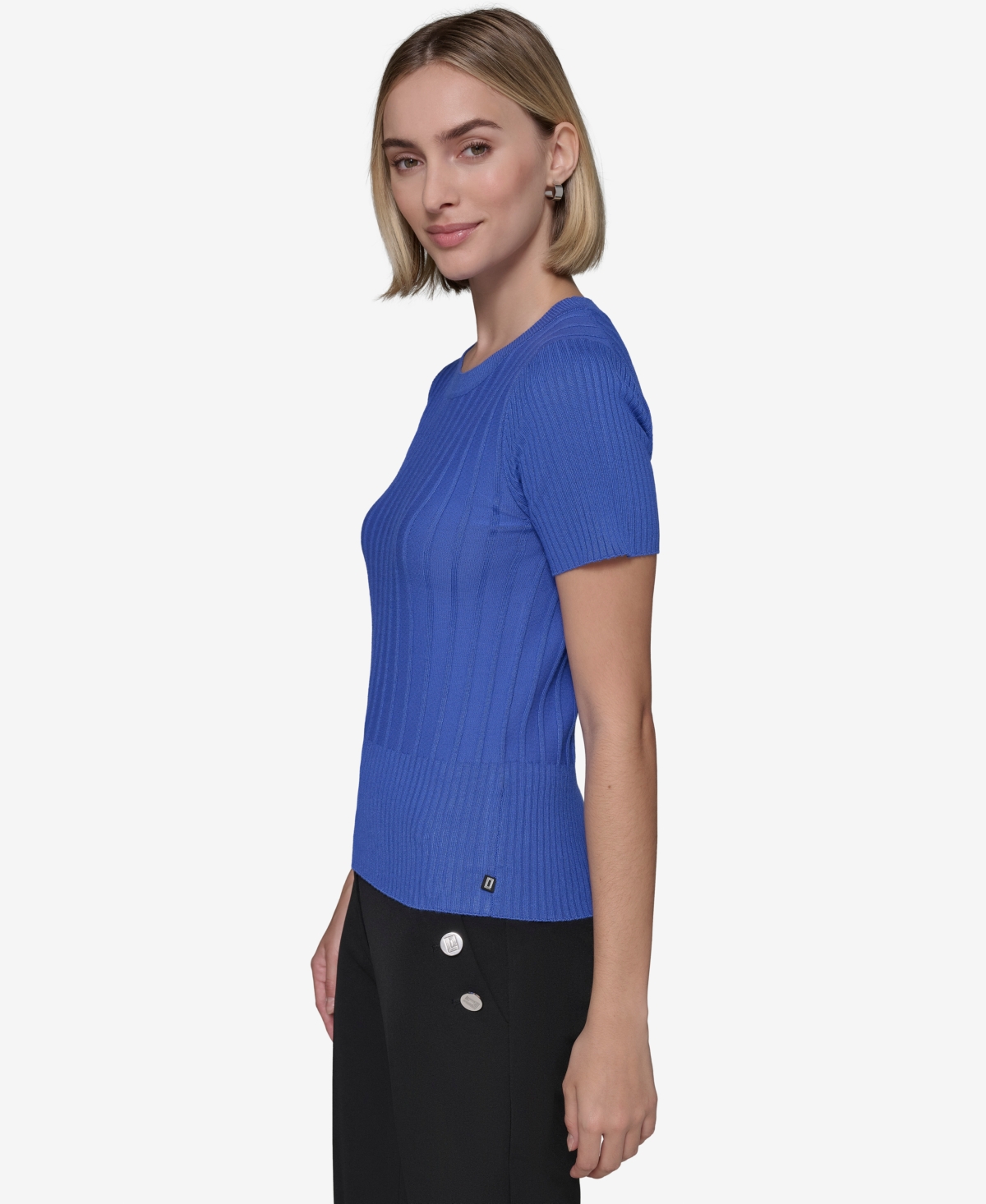 Karl Lagerfeld Paris Women's Ribbed Short-Sleeve Sweater