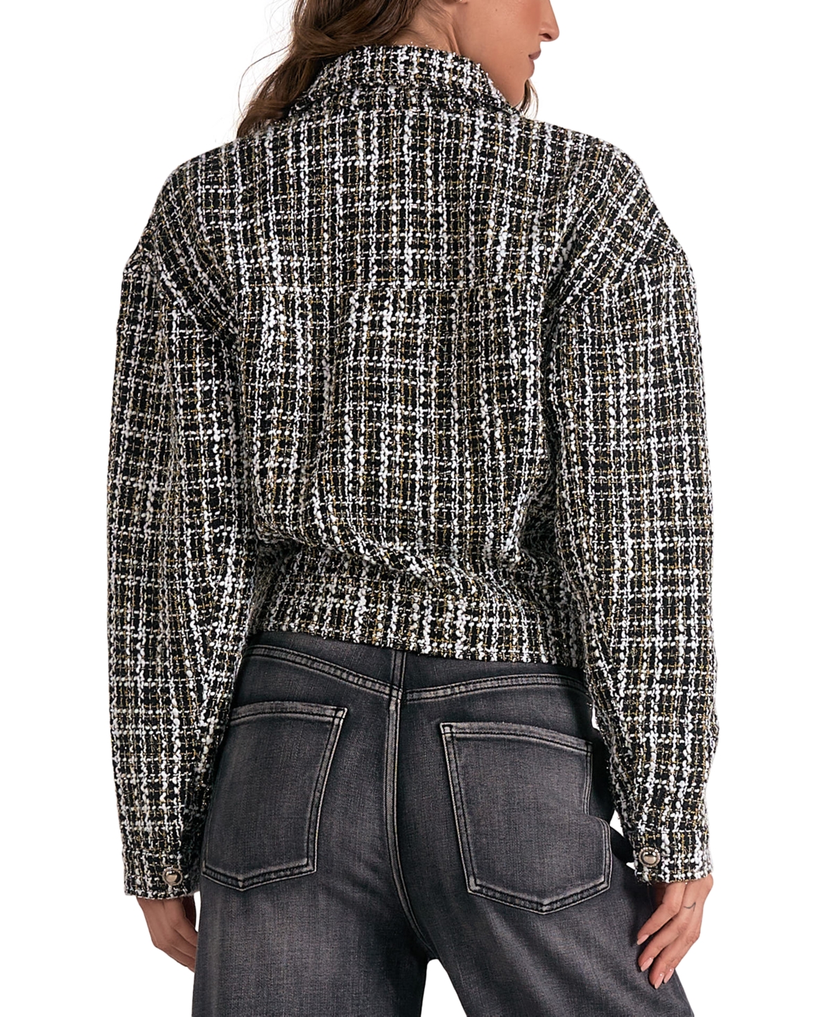 ELAN WOMEN'S METALLIC BUTTON-FRONT LONG-SLEEVE BLAZER 